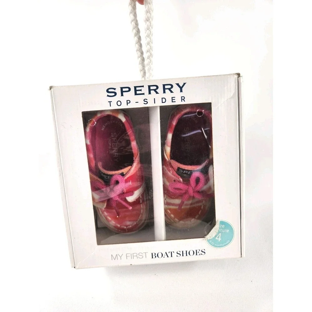 SPERRY TOP SIDER First Boat Mocs Toddler Baby SZ 4 Pink 9 12 Mth Watercolor Shoe